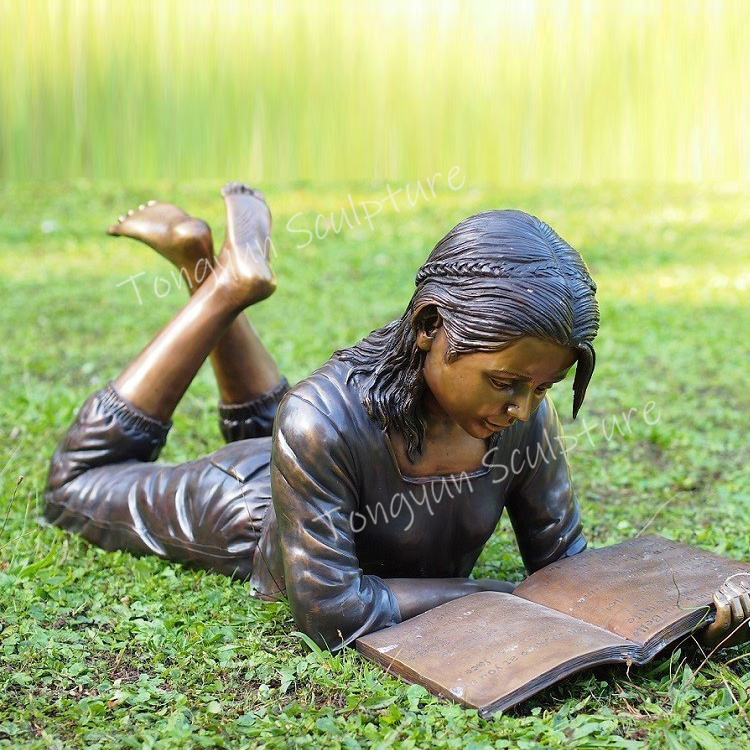 Garden Decorative Morden Metal Art Casting Copper Brass Children Reading Sculpture Bronze Child Statue