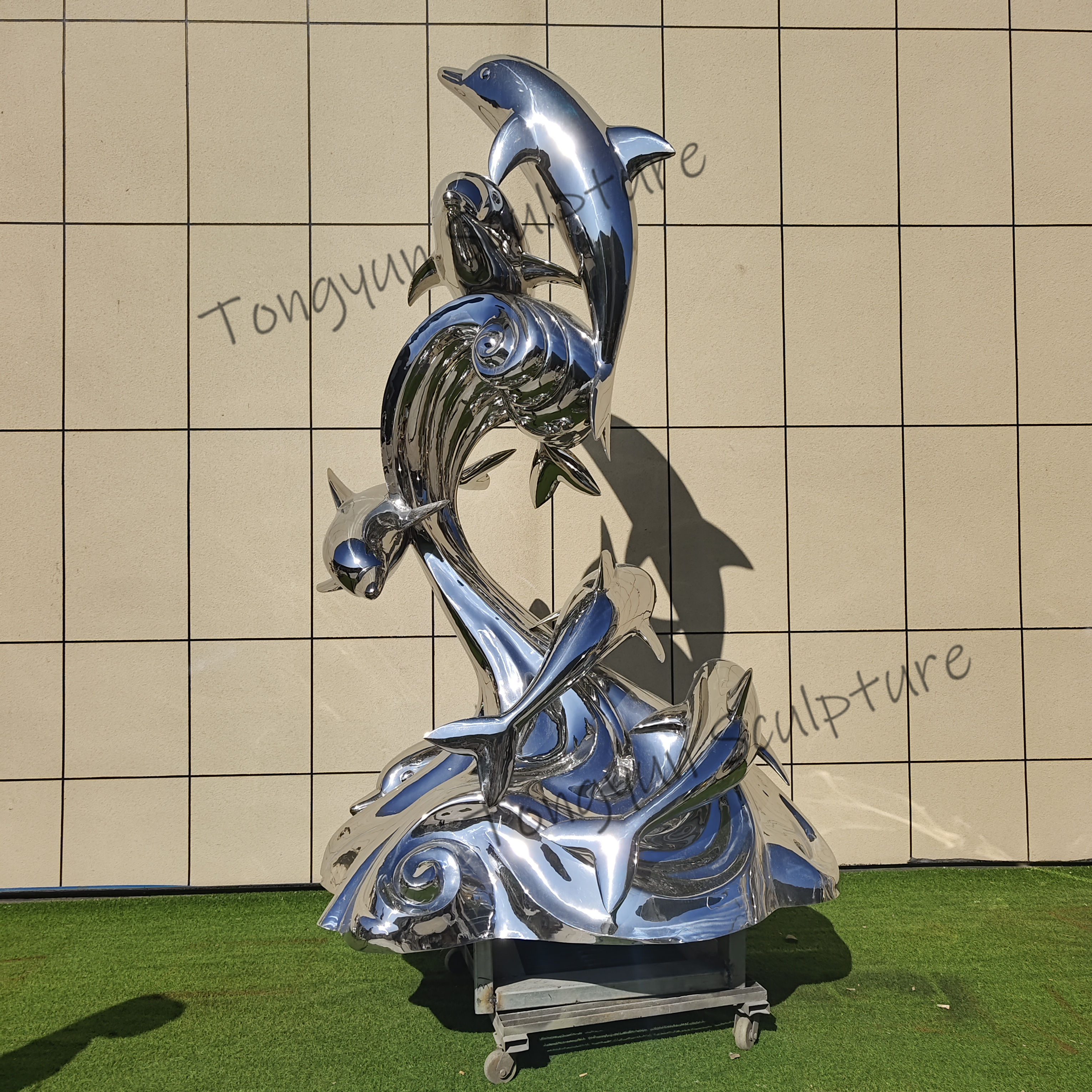 Outdoor Stainless Steel Dolphin Sculpture For Public