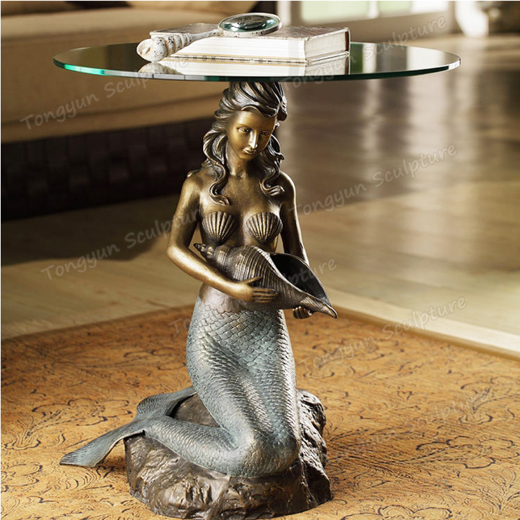 Decorative Mermaid Animal Statue Bronze Coffee Table Sculpture