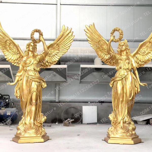 Custom Garland Goddess Statue Fiberglass Steel Angel Sculpture