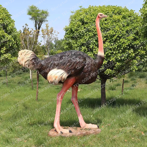 Outdoor Garden Life Size Animals Sculpture Fiberglass Steel Ostrich Statue