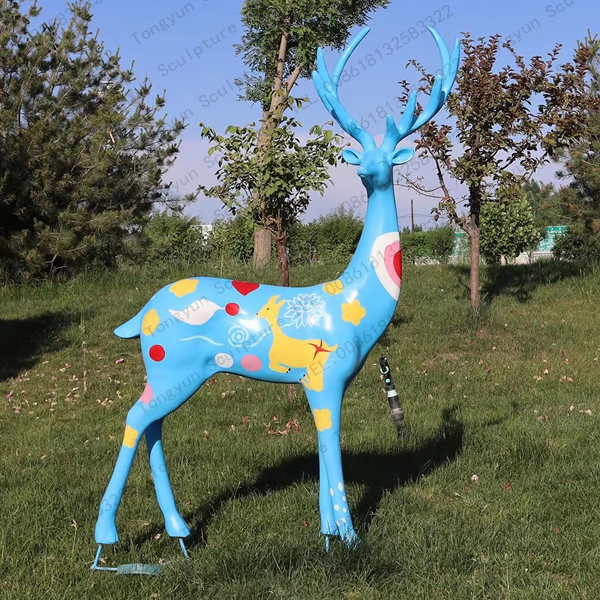 Colorful Fiberglass Deer Statue Outdoor Decoration Fiberglass Steel Sculpture