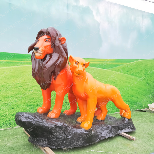 Custom Made Large Outdoor Decoration Art Fiberglass Sculpture Life Size Lion Animal Collectibles Statues