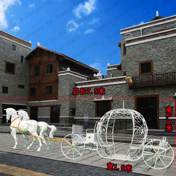 Wholesale Outdoor Garden Statue Fiberglass Steel Horse Carriage Sculpture