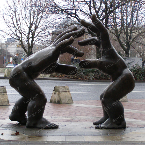 Brass Hands with Legs Fighting Statue Bronze Modern Art Sculpture