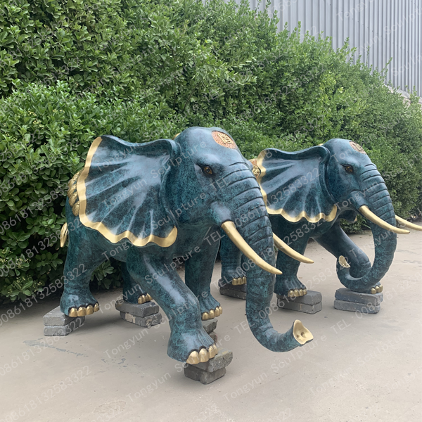 Pair Of Large Bronze Elephant Sculpture Statue For Decor