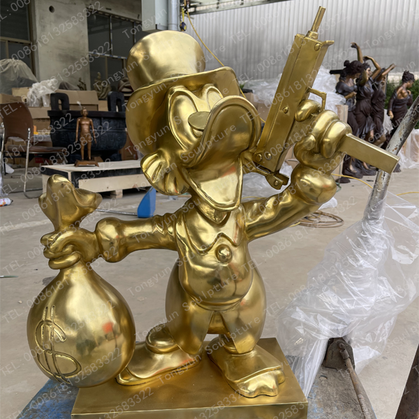 Customized Modern Art Sculpture Bronze Casting Polished Donald Duck Statue