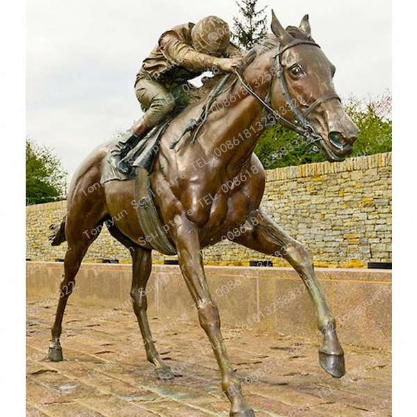 Life Size Bronze Racing Horse with Jockey Statue Garden Decor