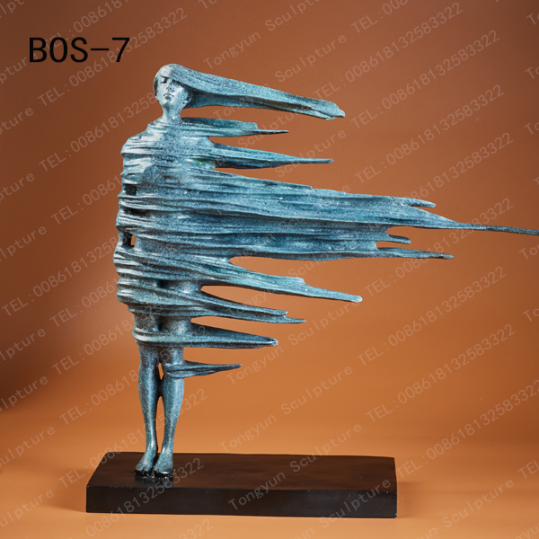 Large Abstract Bronze Girl Statue in Strong Wind Woman Body Art Sculpture Modern Hallway Home Decoration