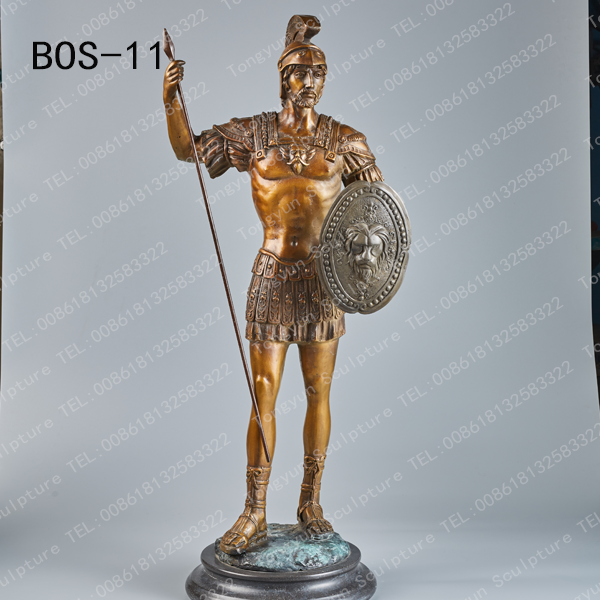 Italian Bronze Sculpture Greek Warrior with Spear and Shield