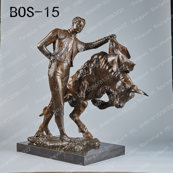 A Bronze Sculpture of a Matador with Charging Bull for Indoor Decoration