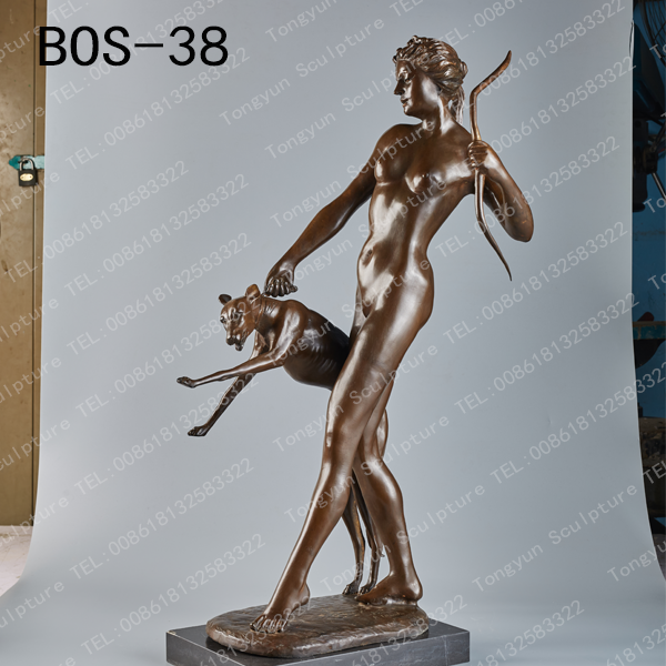 Modern Art Decor Metal Artwork Naked Hunting Goddess Bronze Artemis Statue