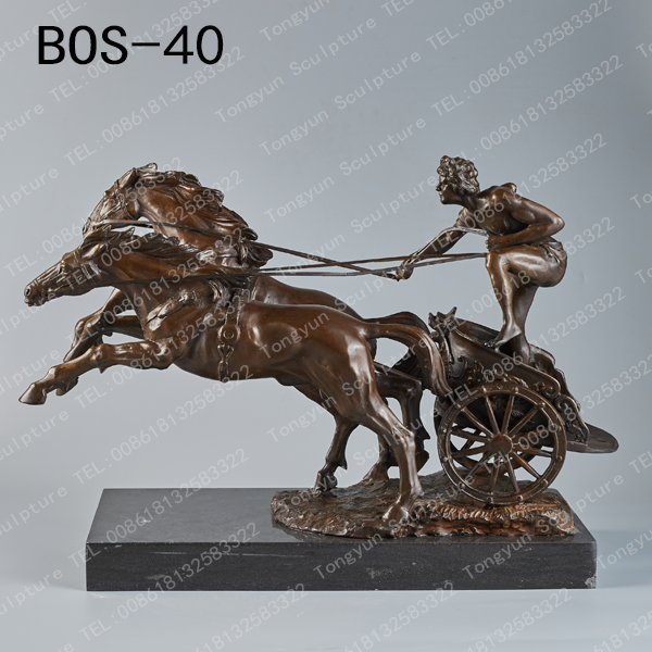 European Style Bronze Statue Indoor Ornaments Bronze Horse-drawn Carriage Sculpture