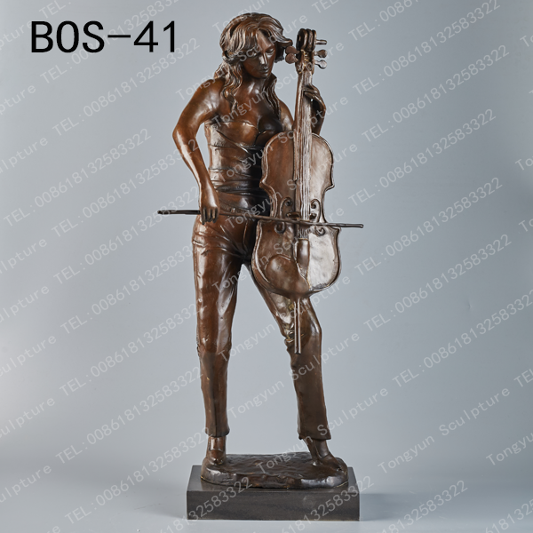 Outdoor Decorative Ornaments Casting Lady Playing Violin Bronze Sculpture For Sale