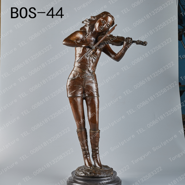 Female Violin Player Cast Bronze Sculpture Modern Artwork Violinist Bronze Statue Playing The Violin Crafts Home Decor Ornament