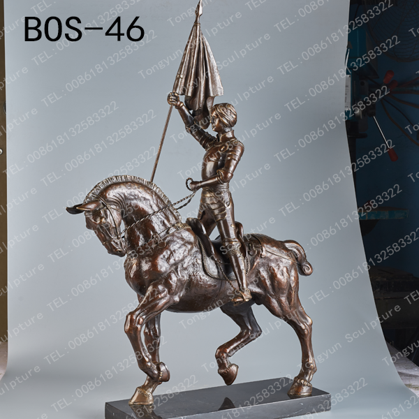 Joan of Arc on Horse Back with Flag Bronze Figurine Ornaments